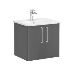 Vitra Root 66353 Lavabo Dolabı, Kapaklı, 60 cm, Parlak Antrasit, Yuvarlak Lavabolu